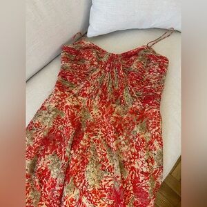 Lauren by Ralph Lauren Floral Red and Beige Spaghetti Strap Dress